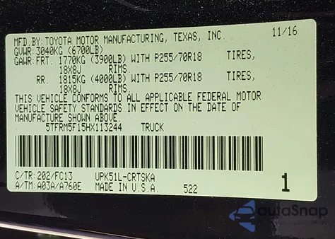 2017 Toyota Tundra Sr5 4.6L V8 from USA, damaged, VIN 5TFRM5F15HX113244